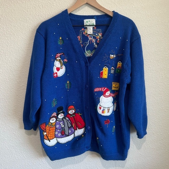 Quacker Factory Womens Embroidered Cardigan 1X Christmas Snowman Birds Holiday - Picture 1 of 7